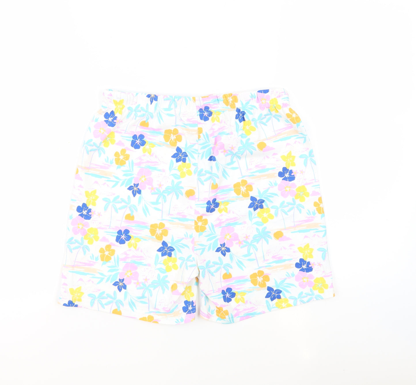 Marks and Spencer Girls White Geometric 100% Cotton Sweat Shorts Size 13-14 Years Regular - Flowers Beach Sun Set