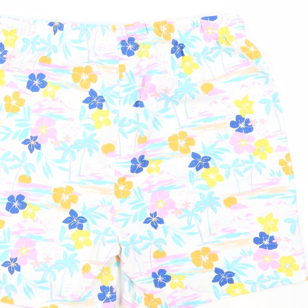 Marks and Spencer Girls White Geometric 100% Cotton Sweat Shorts Size 13-14 Years Regular - Flowers Beach Sun Set