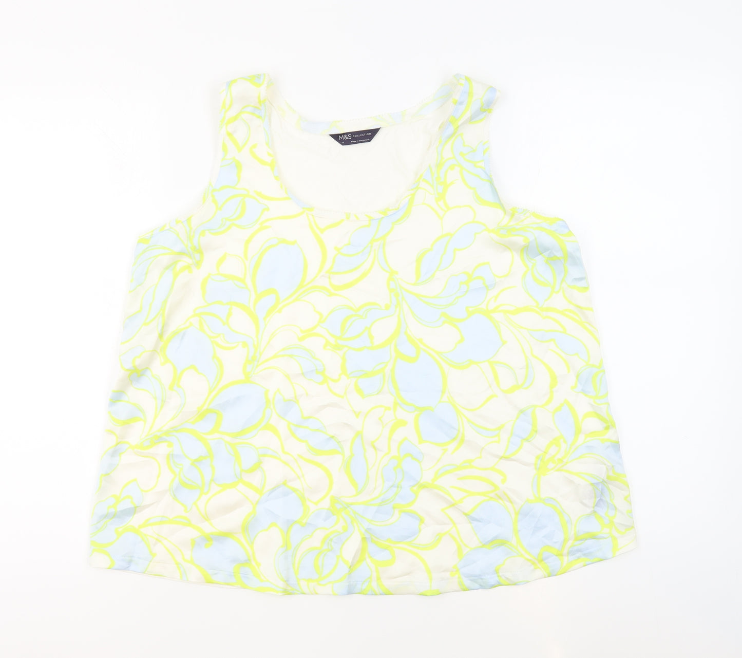 Marks and Spencer Womens Ivory Geometric Polyester Basic Tank Size 14 Boat Neck