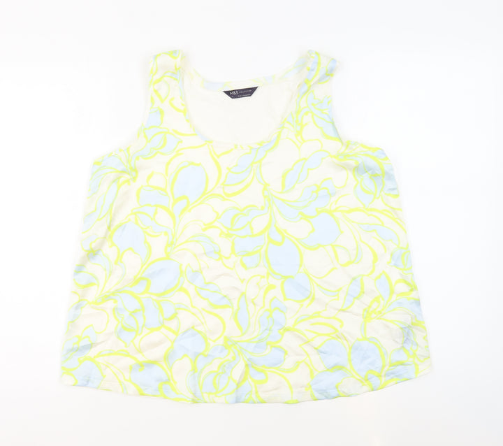 Marks and Spencer Womens Ivory Geometric Polyester Basic Tank Size 14 Boat Neck