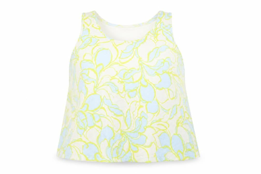 Front view of Marks & Spencer women’s ivory geometric polyester basic tank, size UK 14, boat neck