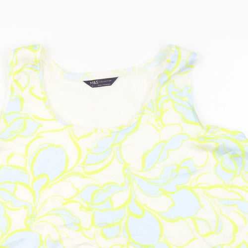 Marks and Spencer Womens Ivory Geometric Polyester Basic Tank Size 14 Boat Neck