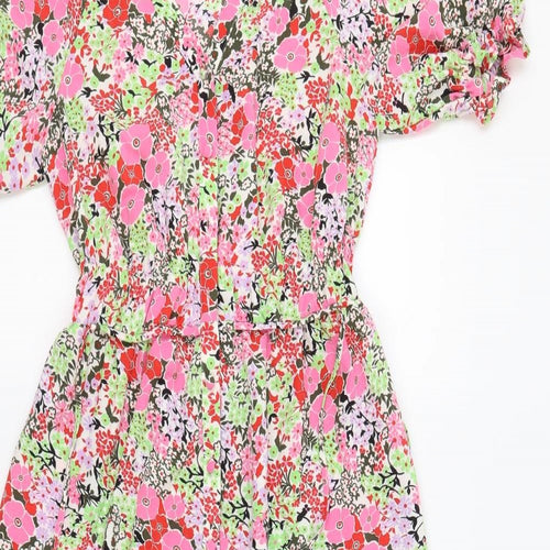 Marks and Spencer Womens Multicoloured Floral Polyester A-Line Size 6 V-Neck Button