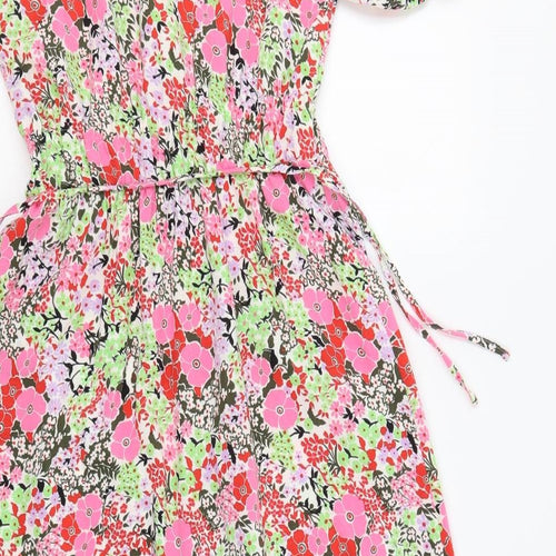 Marks and Spencer Womens Multicoloured Floral Polyester A-Line Size 6 V-Neck Button