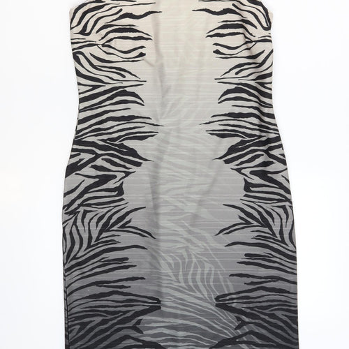 NEXT Womens Multicoloured Animal Print Polyester Shift Size 10 Crew Neck Zip - Gradient Zebra Print