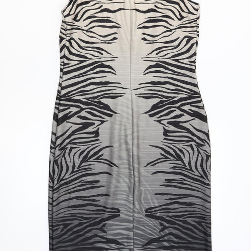 NEXT Womens Multicoloured Animal Print Polyester Shift Size 10 Crew Neck Zip - Gradient Zebra Print