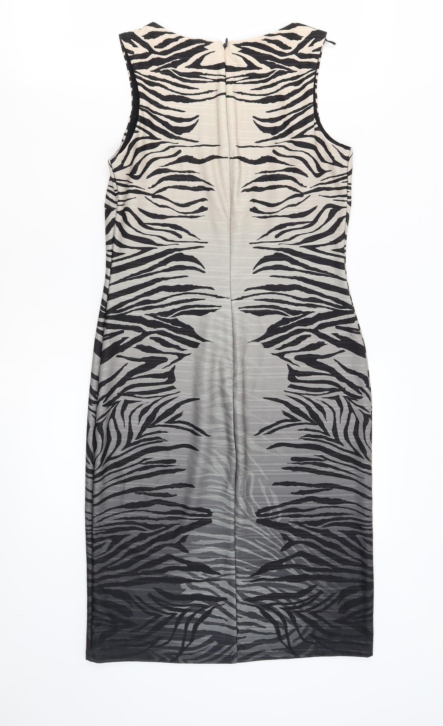 NEXT Womens Multicoloured Animal Print Polyester Shift Size 10 Crew Neck Zip - Gradient Zebra Print