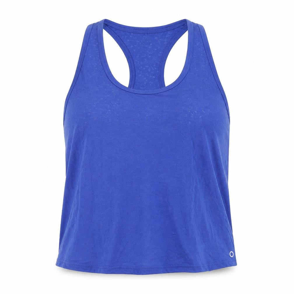 Front view of Goodmove women’s blue polyester basic tank, size UK 18, scoop neck pullover - sheer