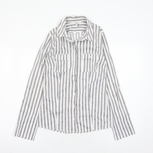 NEXT Womens Grey Striped Cotton Basic Button-Up Size 8 Collared