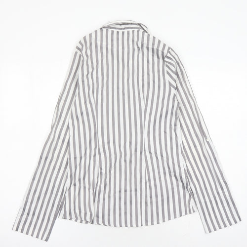 NEXT Womens Grey Striped Cotton Basic Button-Up Size 8 Collared
