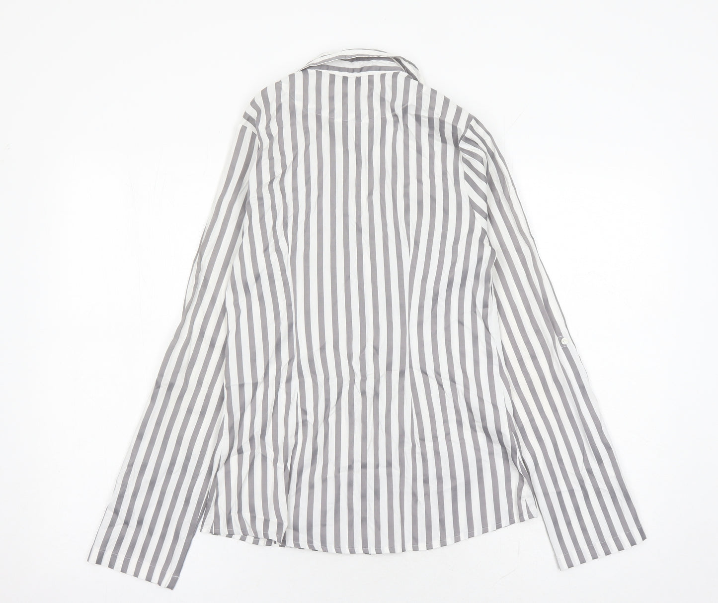 NEXT Womens Grey Striped Cotton Basic Button-Up Size 8 Collared
