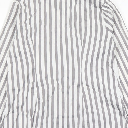 NEXT Womens Grey Striped Cotton Basic Button-Up Size 8 Collared