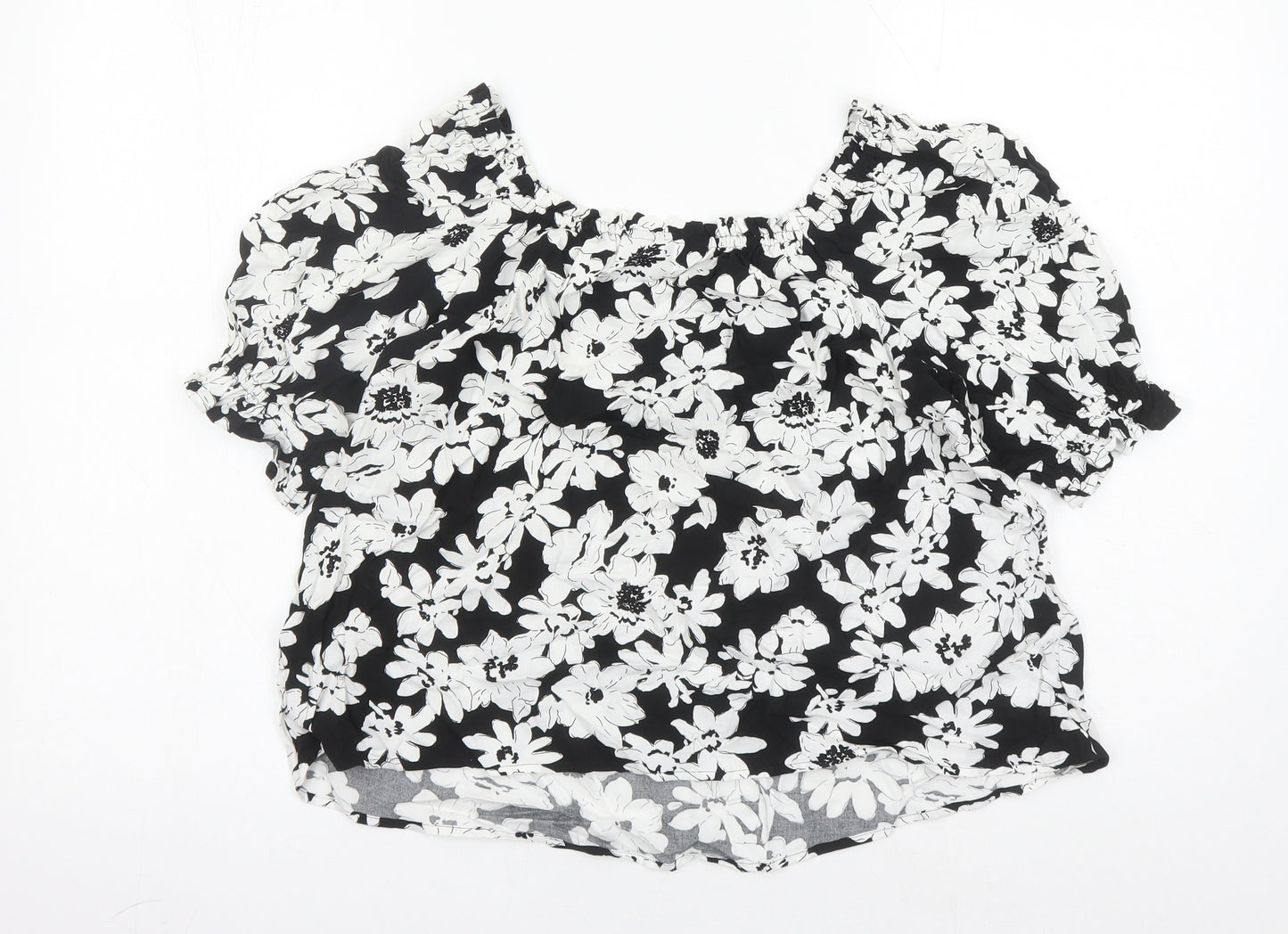 Marks and Spencer Womens Black Floral Viscose Basic Blouse Size 8 Round Neck