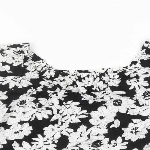 Marks and Spencer Womens Black Floral Viscose Basic Blouse Size 8 Round Neck