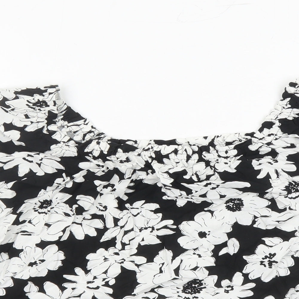 Marks and Spencer Womens Black Floral Viscose Basic Blouse Size 8 Round Neck
