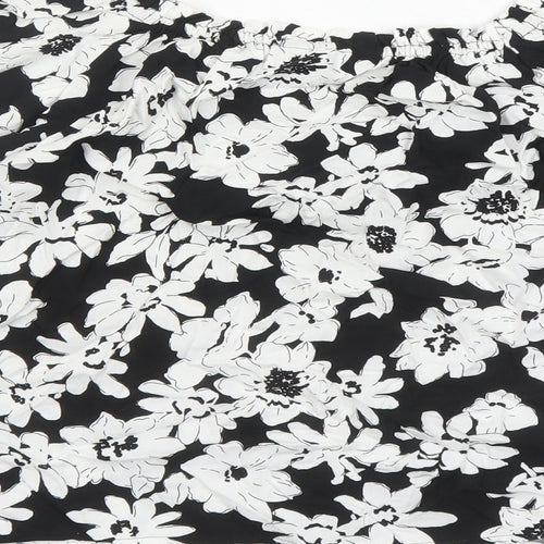 Marks and Spencer Womens Black Floral Viscose Basic Blouse Size 8 Round Neck