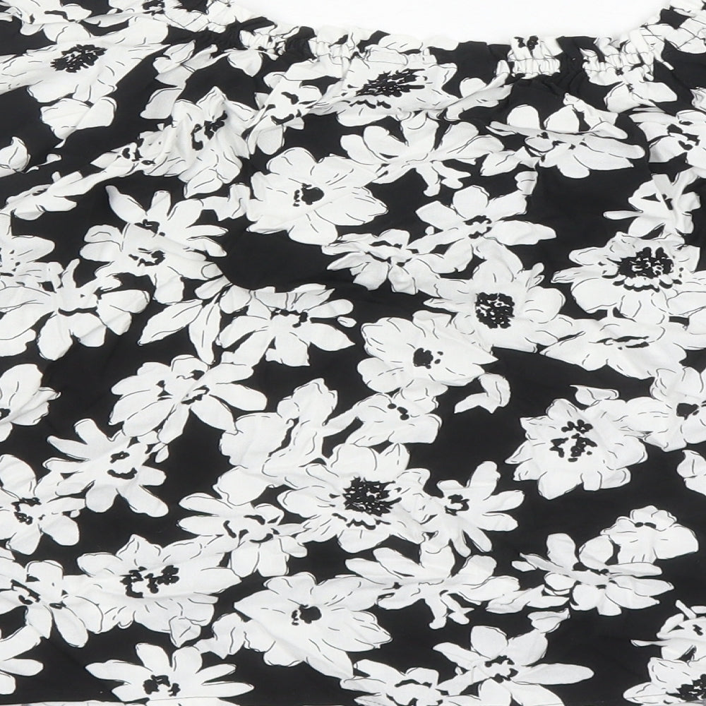 Marks and Spencer Womens Black Floral Viscose Basic Blouse Size 8 Round Neck