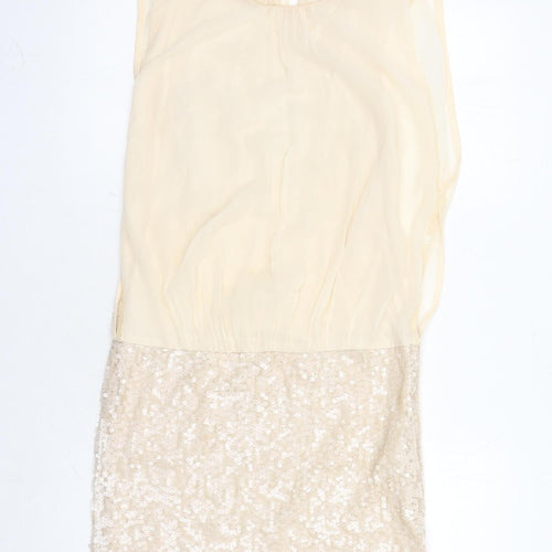 Coast Womens Beige Polyester A-Line Size 10 Round Neck Button - Sequin Detail
