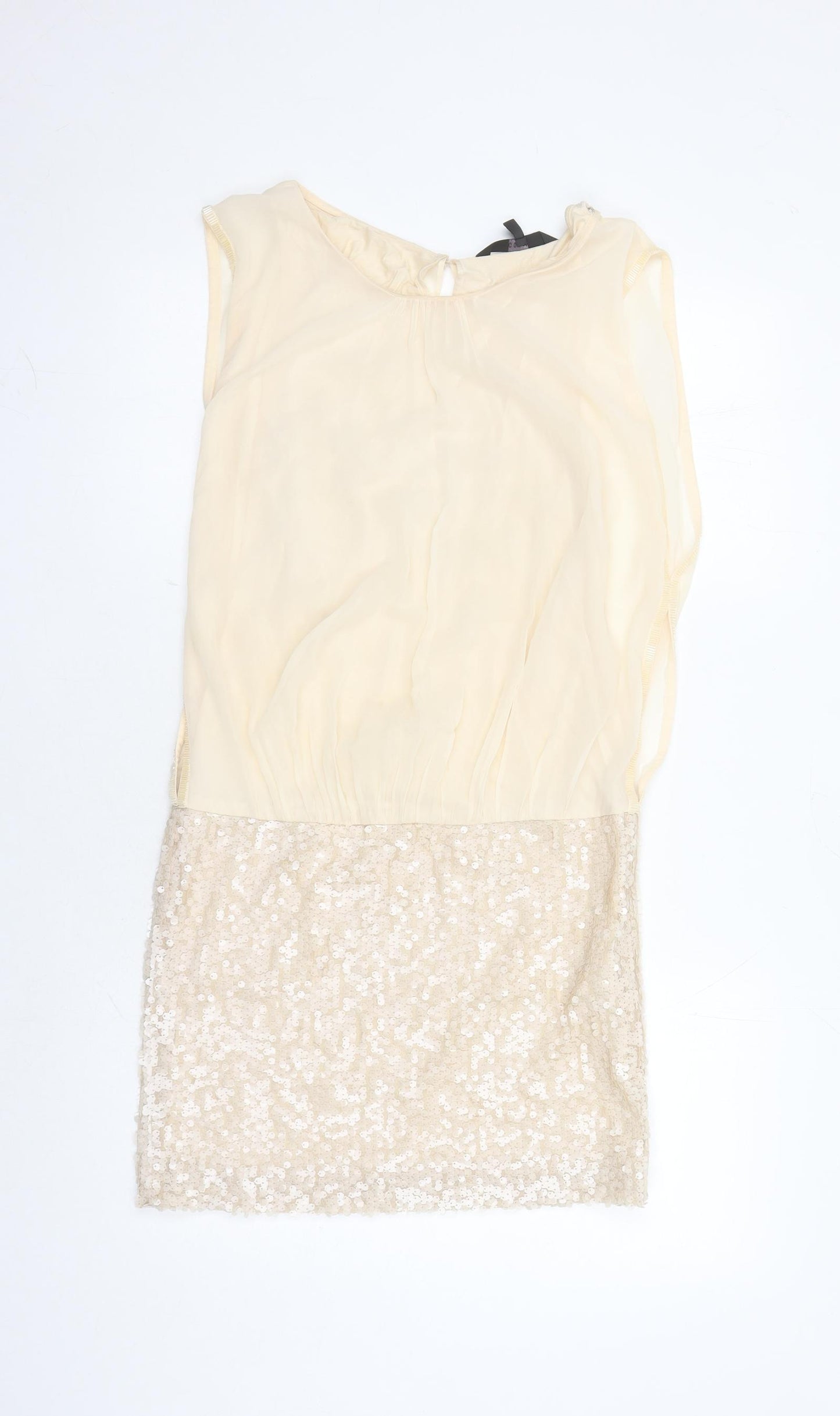 Coast Womens Beige Polyester A-Line Size 10 Round Neck Button - Sequin Detail