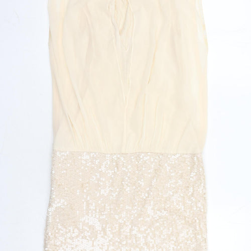Coast Womens Beige Polyester A-Line Size 10 Round Neck Button - Sequin Detail