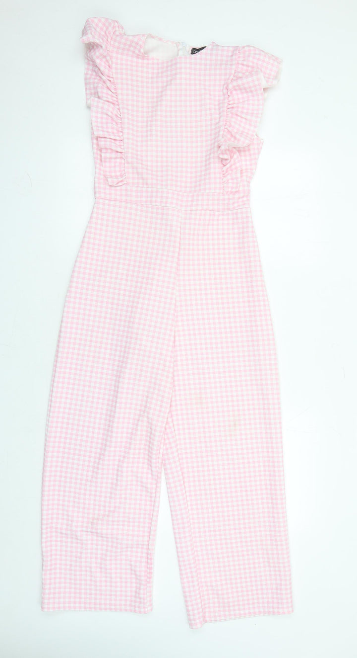 Boohoo Womens Pink Check Polyester Jumpsuit One-Piece Size 12 L25 in Zip