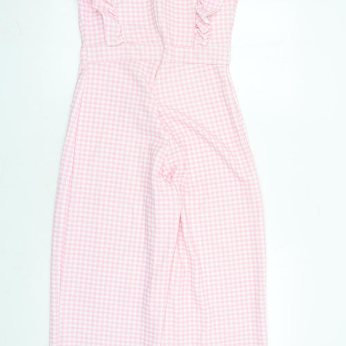 Boohoo Womens Pink Check Polyester Jumpsuit One-Piece Size 12 L25 in Zip