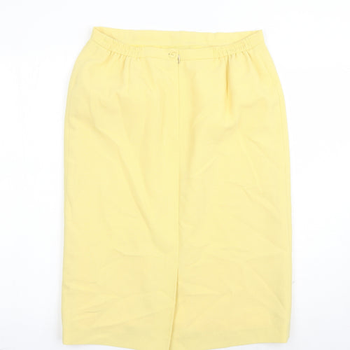 Janine Pauporte Womens Yellow Polyester A-Line Skirt Size 32 in Zip - Elasticated Waist Lined