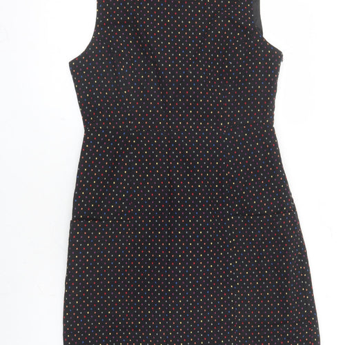 Izabel London Womens Black Geometric Cotton A-Line Size 12 Round Neck Zip - Lined Pockets