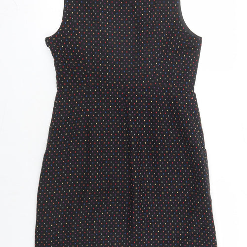 Izabel London Womens Black Geometric Cotton A-Line Size 12 Round Neck Zip - Lined Pockets