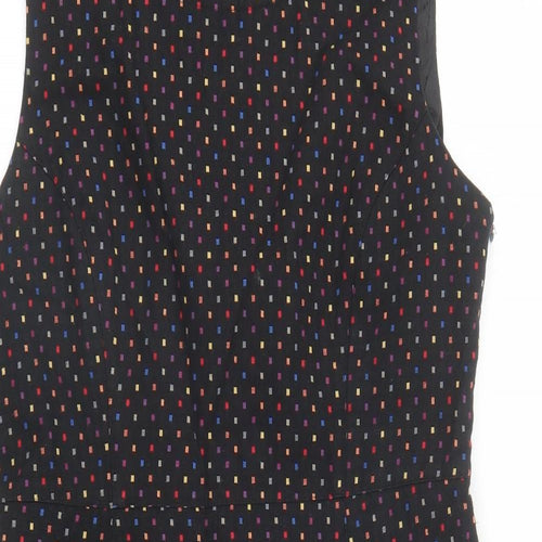 Izabel London Womens Black Geometric Cotton A-Line Size 12 Round Neck Zip - Lined Pockets