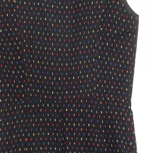 Izabel London Womens Black Geometric Cotton A-Line Size 12 Round Neck Zip - Lined Pockets