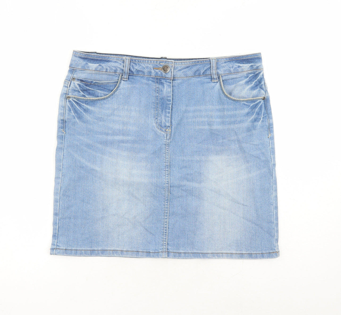 TU Womens Blue Cotton A-Line Skirt Size 12 Zip
