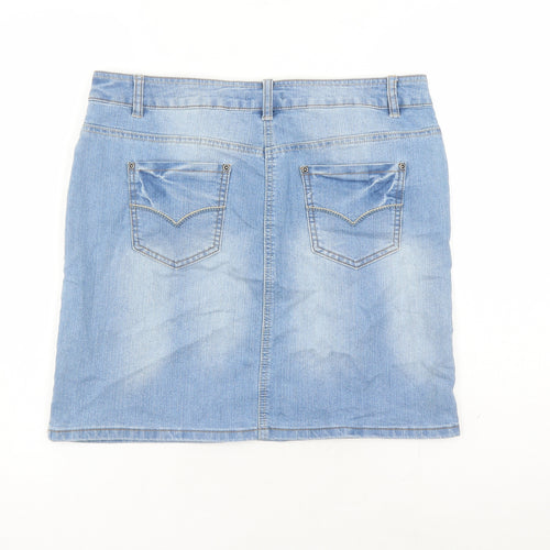 TU Womens Blue Cotton A-Line Skirt Size 12 Zip