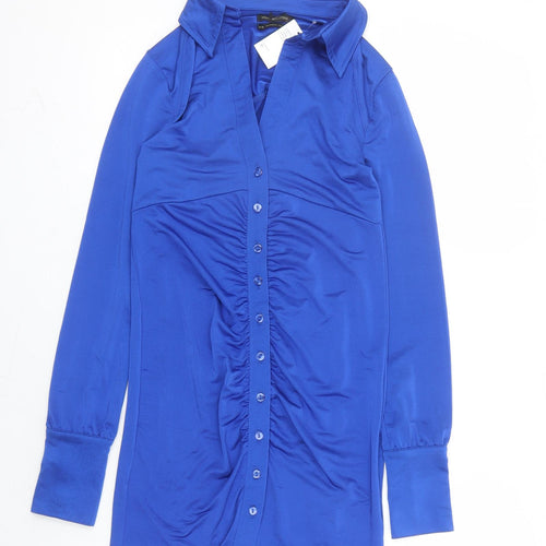 Urban Outfitters Womens Blue Polyester Shirt Dress Size XS Collared Button