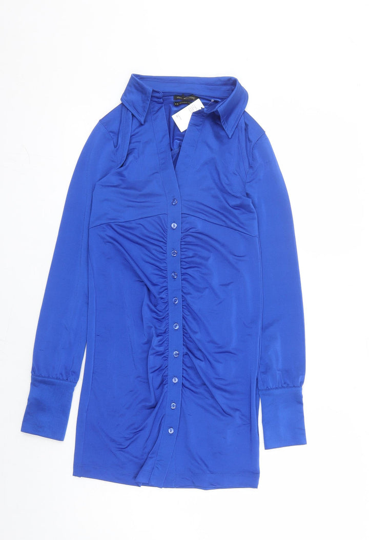 Urban Outfitters Womens Blue Polyester Shirt Dress Size XS Collared Button