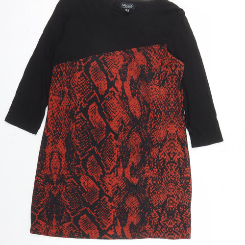 Saloos Womens Black Animal Print Polyester A-Line Size 14 Round Neck Pullover - Snakeskin Pattern