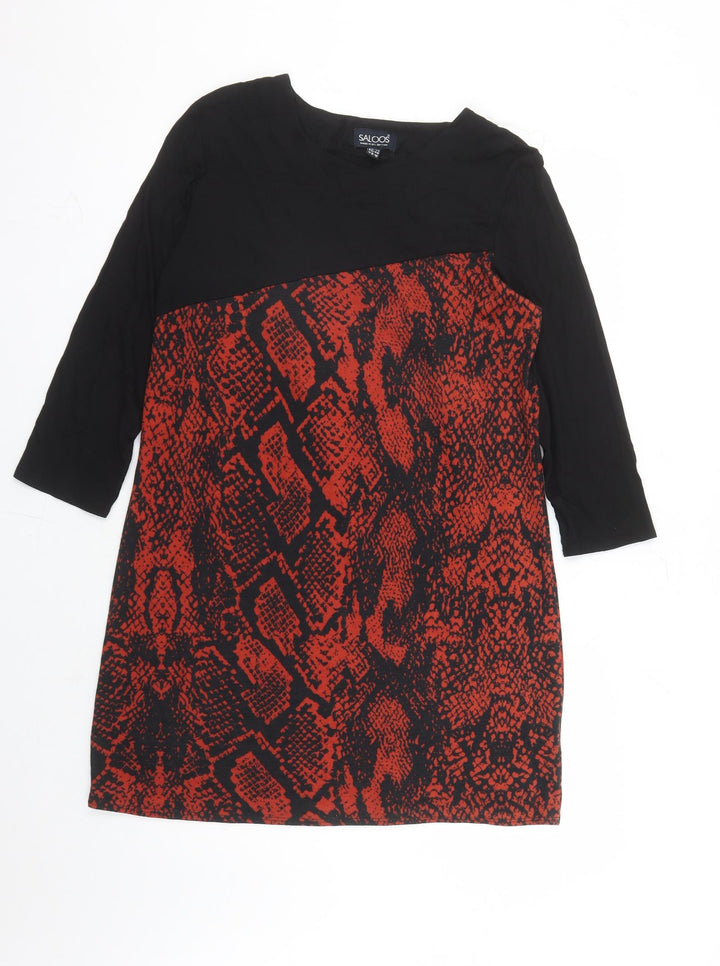 Saloos Womens Black Animal Print Polyester A-Line Size 14 Round Neck Pullover - Snakeskin Pattern