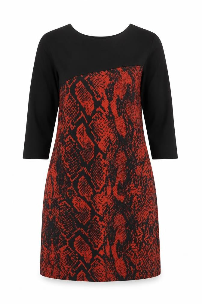 Front view of Saloos women’s black animal print polyester a-line, size UK 14, round neck pullover - snakeskin pattern