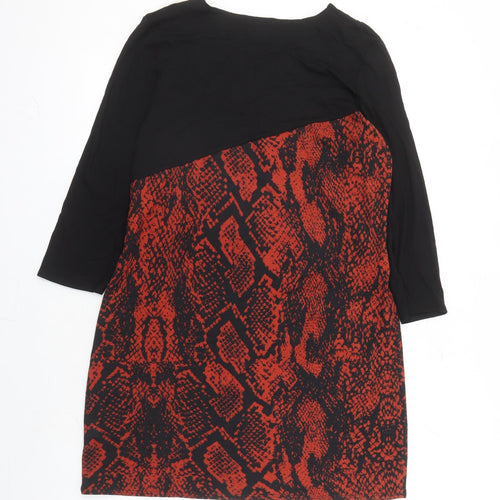 Saloos Womens Black Animal Print Polyester A-Line Size 14 Round Neck Pullover - Snakeskin Pattern