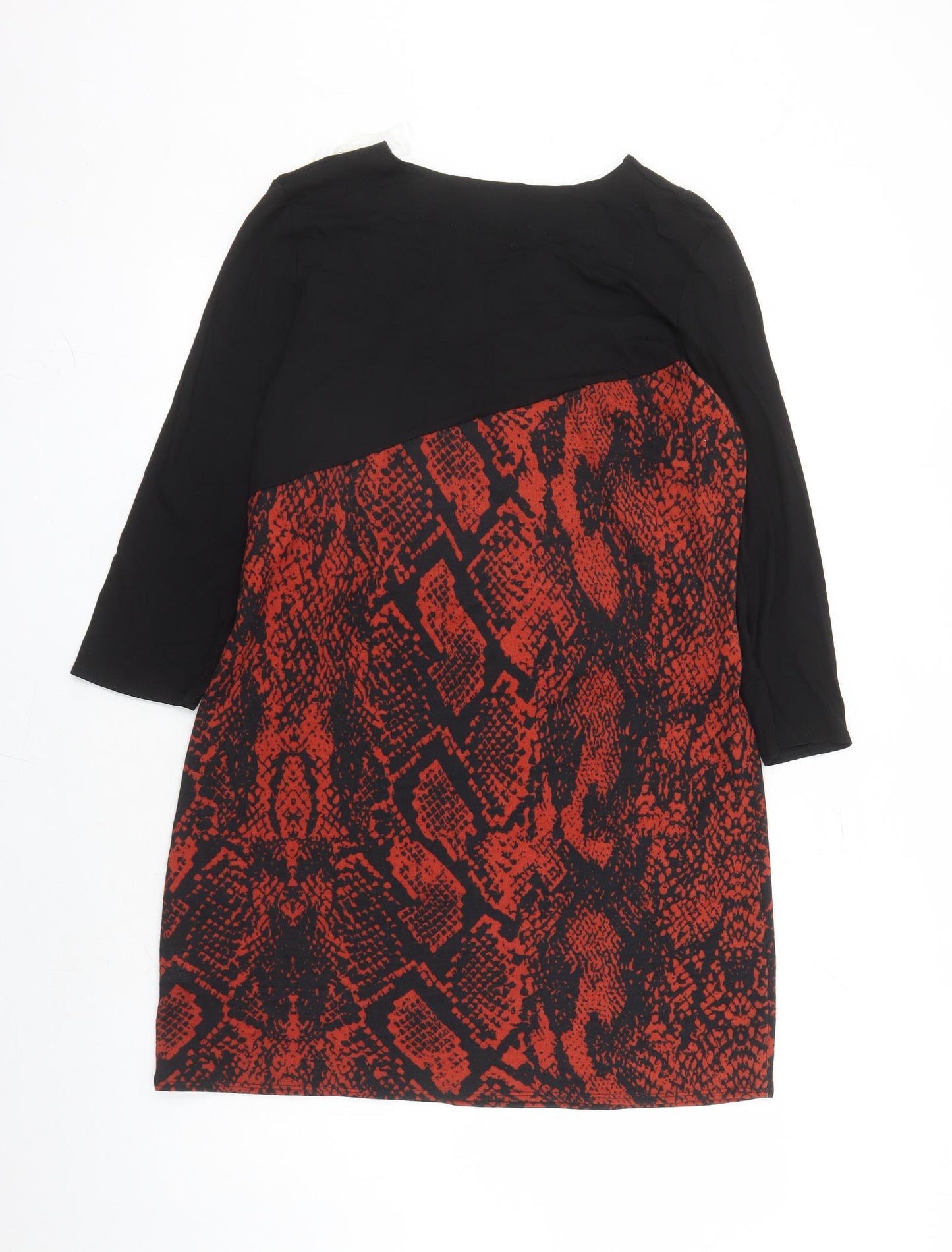 Saloos Womens Black Animal Print Polyester A-Line Size 14 Round Neck Pullover - Snakeskin Pattern