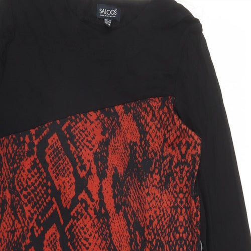 Saloos Womens Black Animal Print Polyester A-Line Size 14 Round Neck Pullover - Snakeskin Pattern