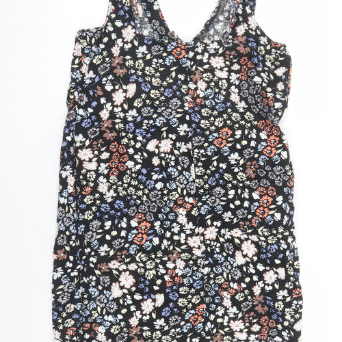 NEXT Womens Black Floral Linen A-Line Size 12 V-Neck Pullover