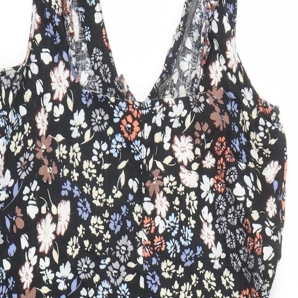 NEXT Womens Black Floral Linen A-Line Size 12 V-Neck Pullover