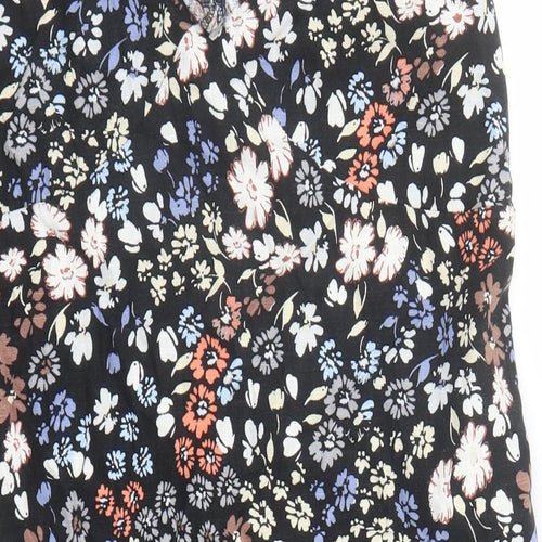 NEXT Womens Black Floral Linen A-Line Size 12 V-Neck Pullover