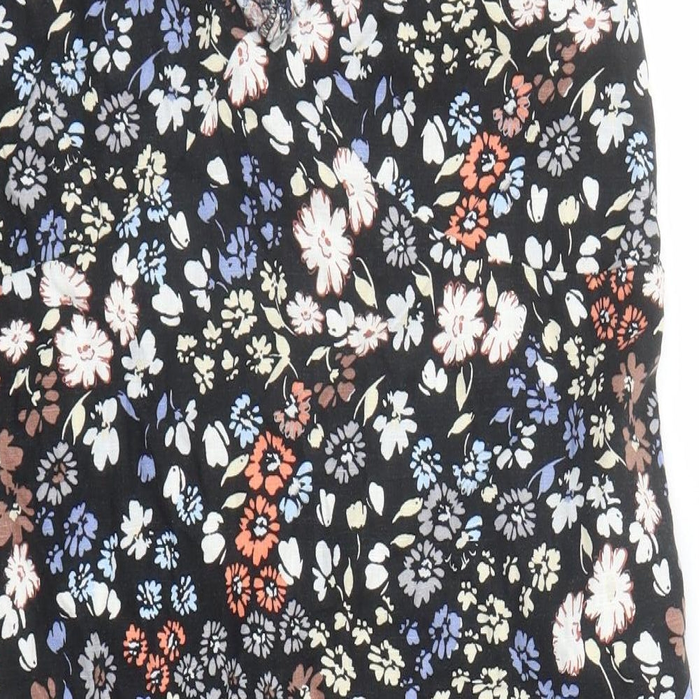NEXT Womens Black Floral Linen A-Line Size 12 V-Neck Pullover