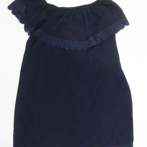 Izabel London Womens Blue Polyester A-Line One Size Boat Neck Pullover - Cropped