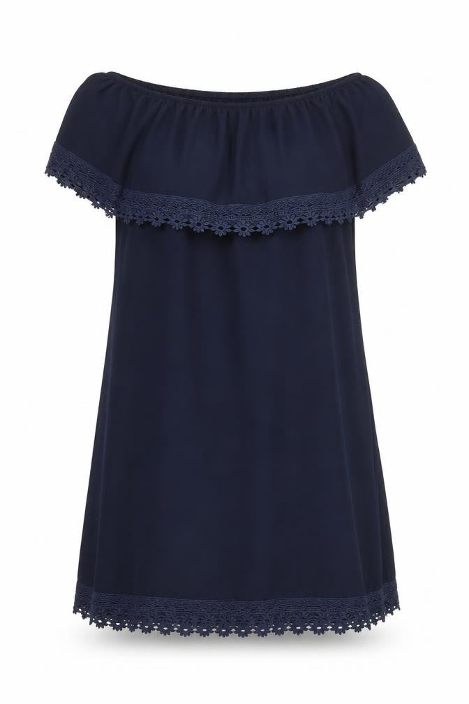 Front view of Izabel London women’s blue polyester a-line one size boat neck pullover - cropped