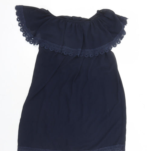 Izabel London Womens Blue Polyester A-Line One Size Boat Neck Pullover - Cropped