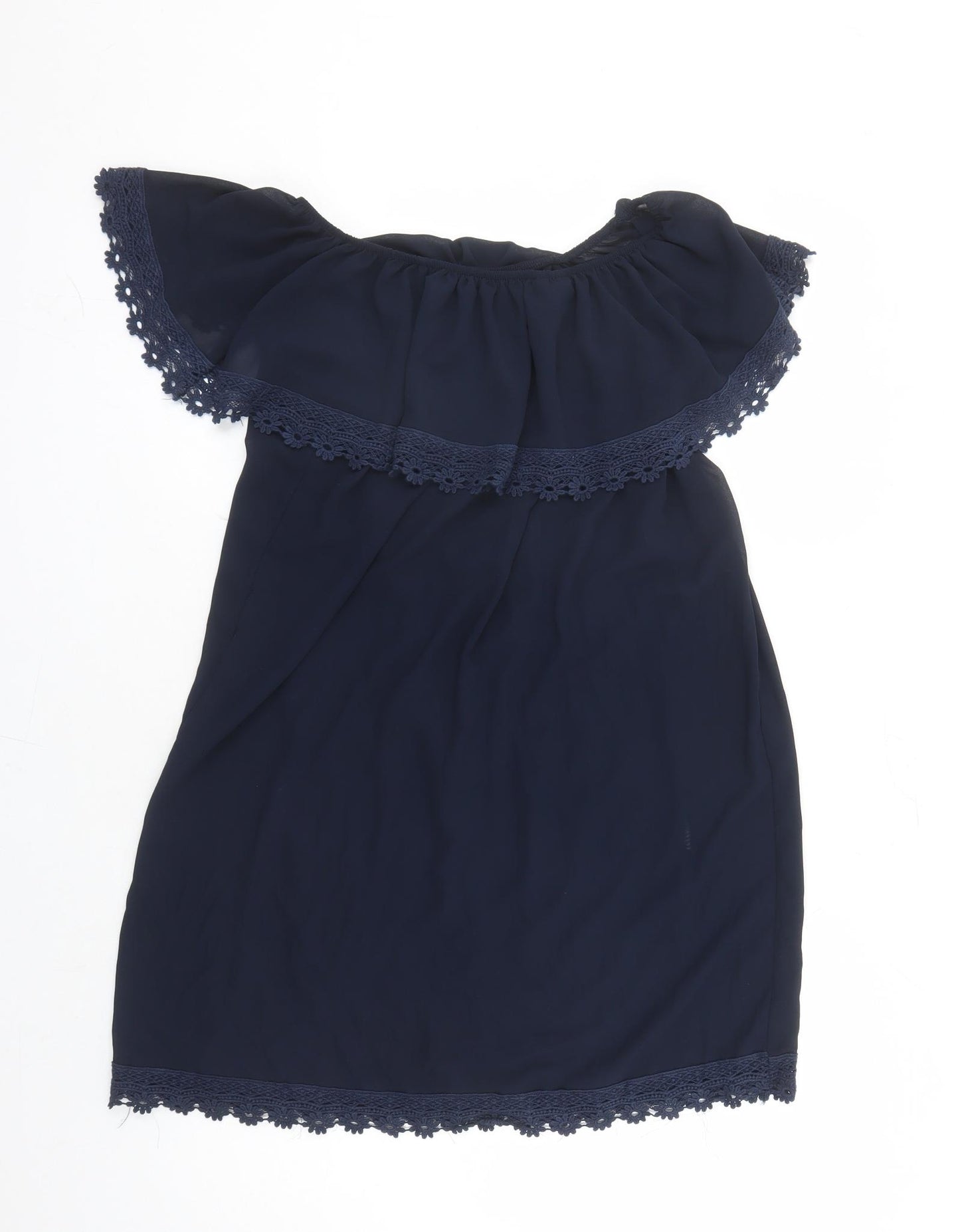 Izabel London Womens Blue Polyester A-Line One Size Boat Neck Pullover - Cropped