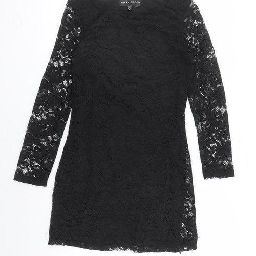 Mela London Womens Black Geometric Polyester Bodycon Size 10 Round Neck Pullover